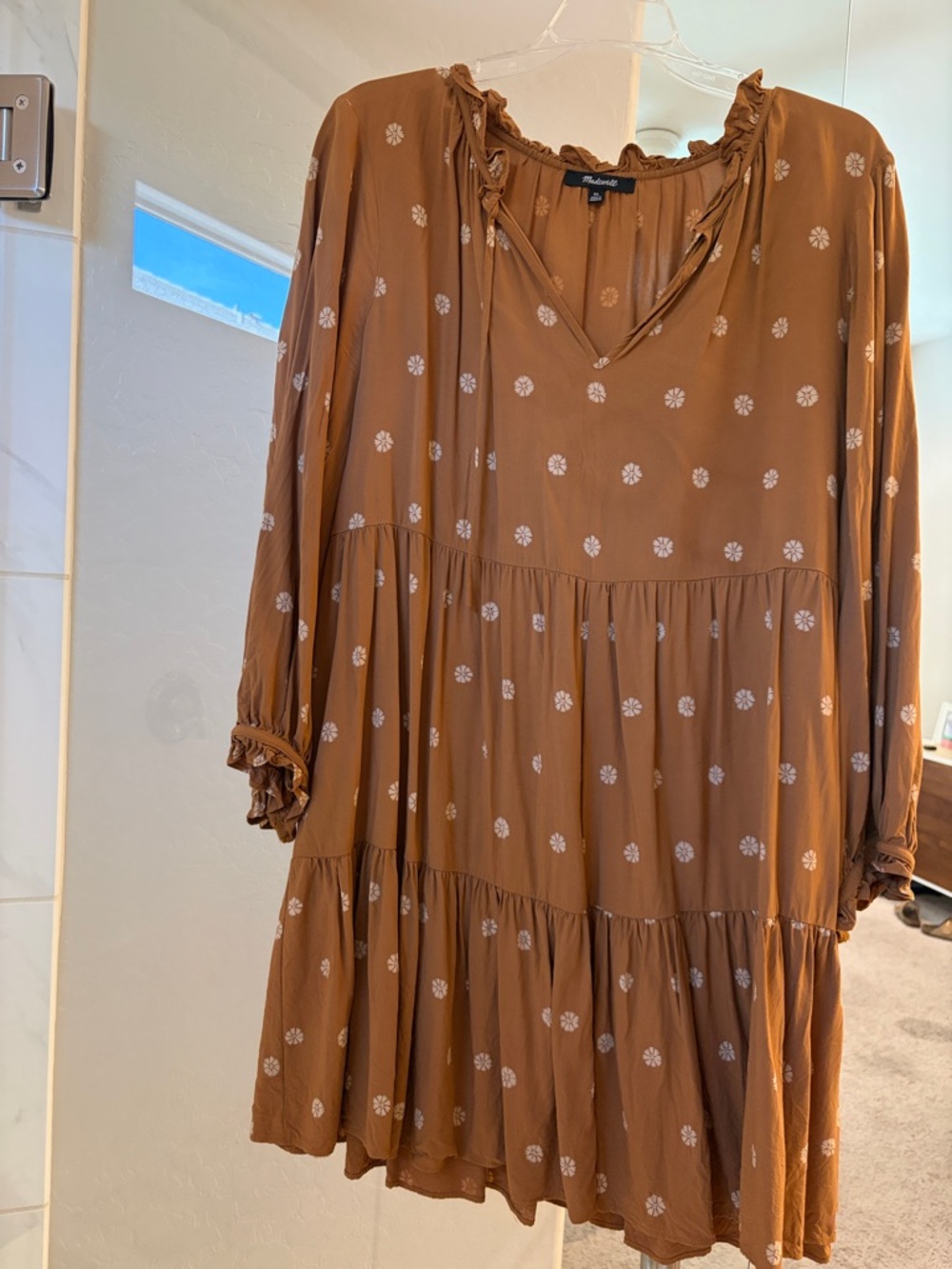 Women's Rust Brown Floral Tiered V-Neck Dress